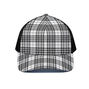 White And Black Border Tartan Print Black Mesh Trucker Cap