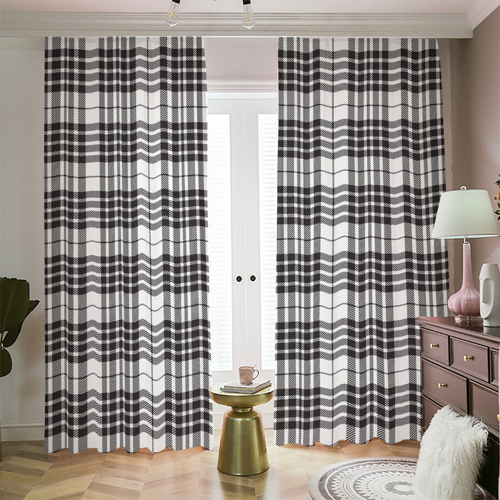 White And Black Border Tartan Print Blackout Pencil Pleat Curtains