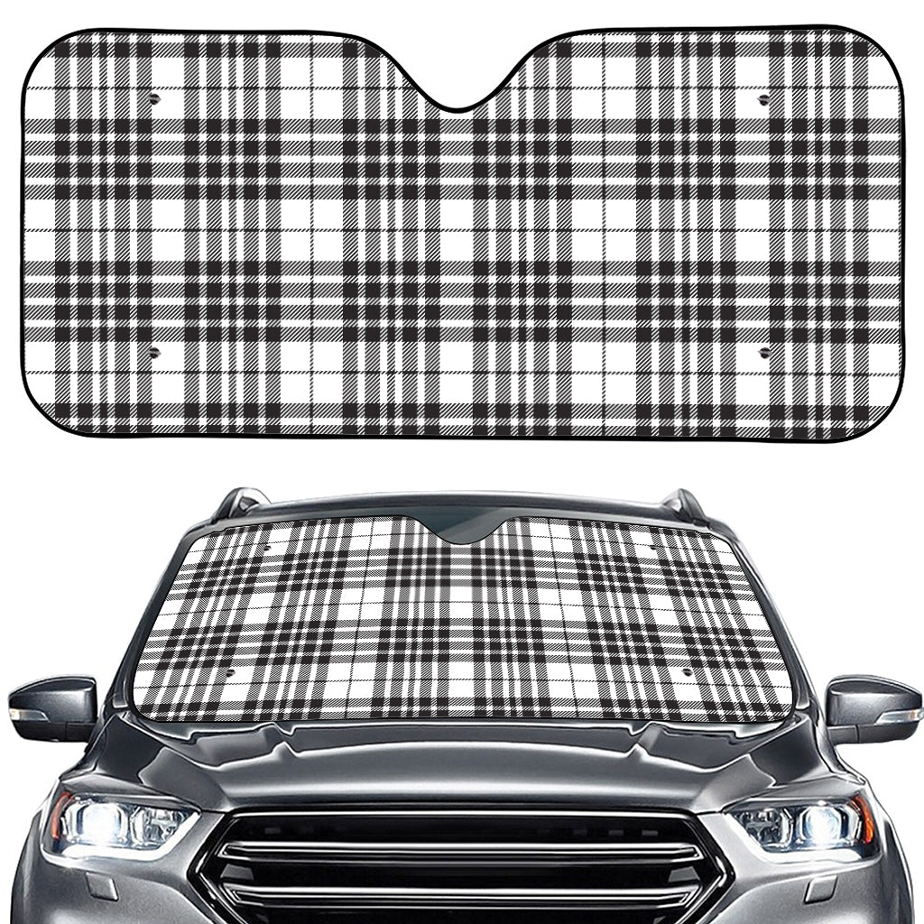 White And Black Border Tartan Print Car Windshield Sun Shade