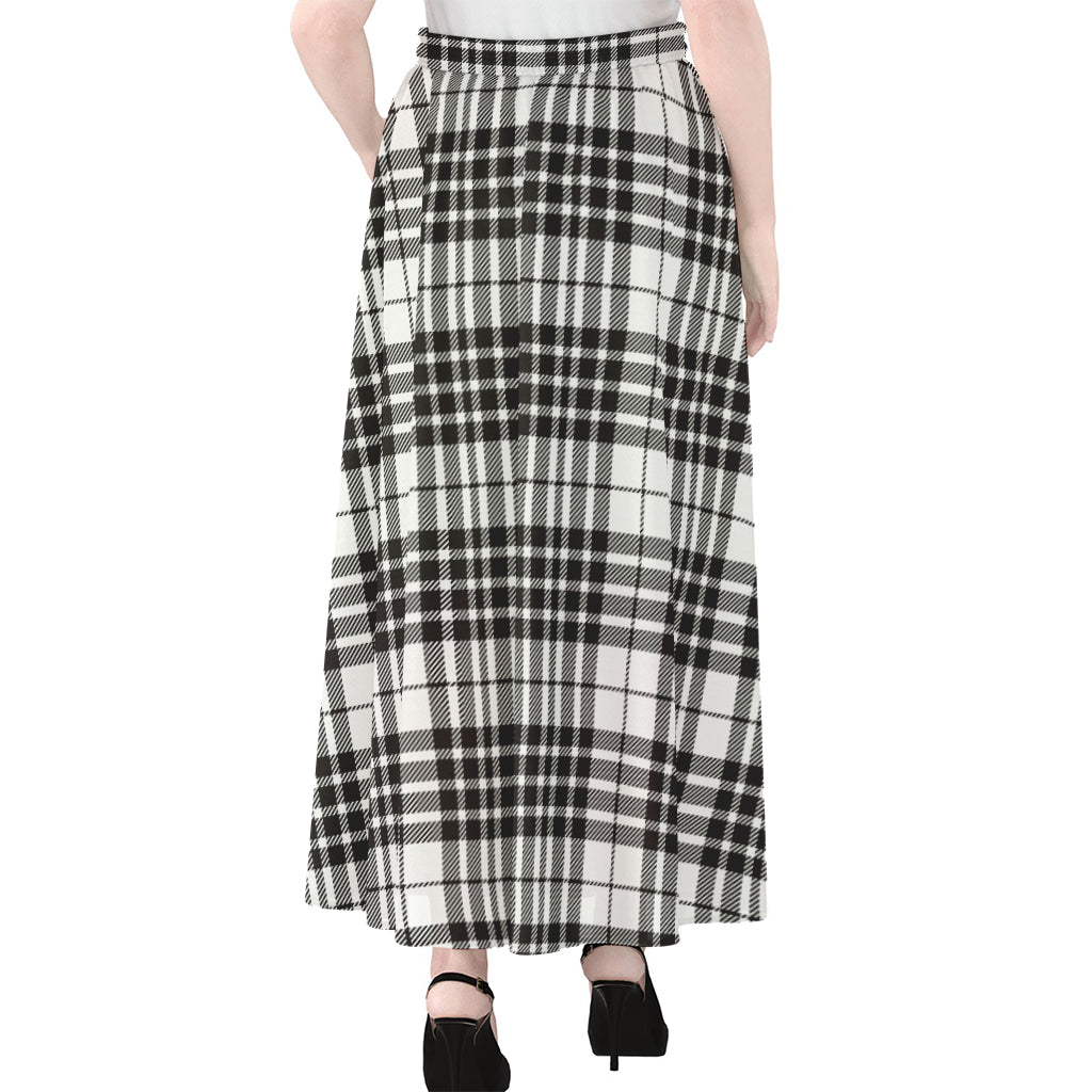 White And Black Border Tartan Print Chiffon Maxi Skirt