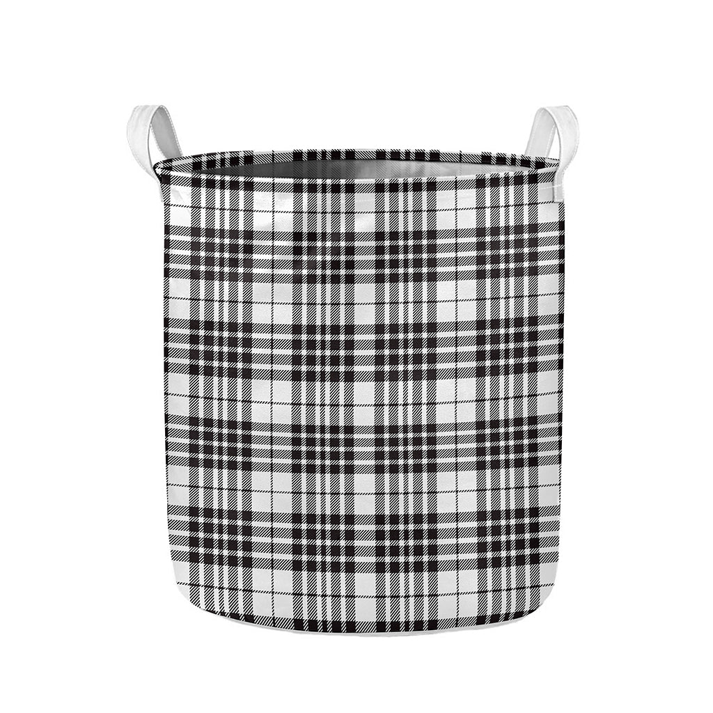 White And Black Border Tartan Print Collapsible Laundry Basket