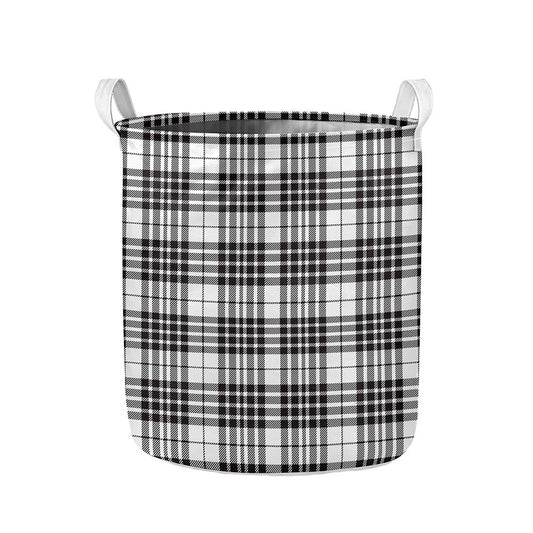 White And Black Border Tartan Print Collapsible Laundry Basket