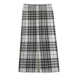 White And Black Border Tartan Print Cotton Front Slit Maxi Skirt