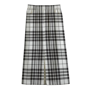 White And Black Border Tartan Print Cotton Front Slit Maxi Skirt