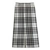 White And Black Border Tartan Print Cotton Front Slit Maxi Skirt