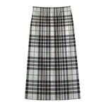 White And Black Border Tartan Print Cotton Front Slit Maxi Skirt