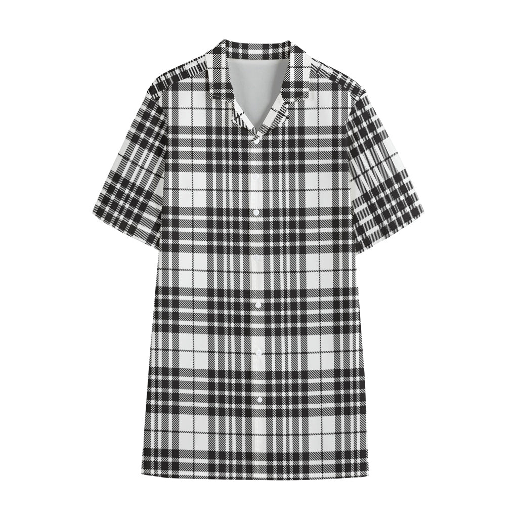 White And Black Border Tartan Print Cotton Hawaiian Shirt