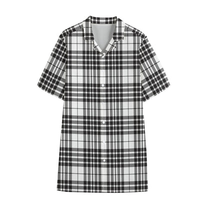 White And Black Border Tartan Print Cotton Hawaiian Shirt
