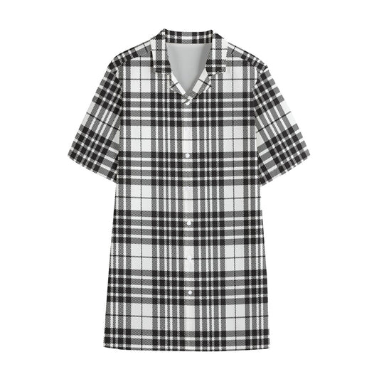 White And Black Border Tartan Print Cotton Hawaiian Shirt