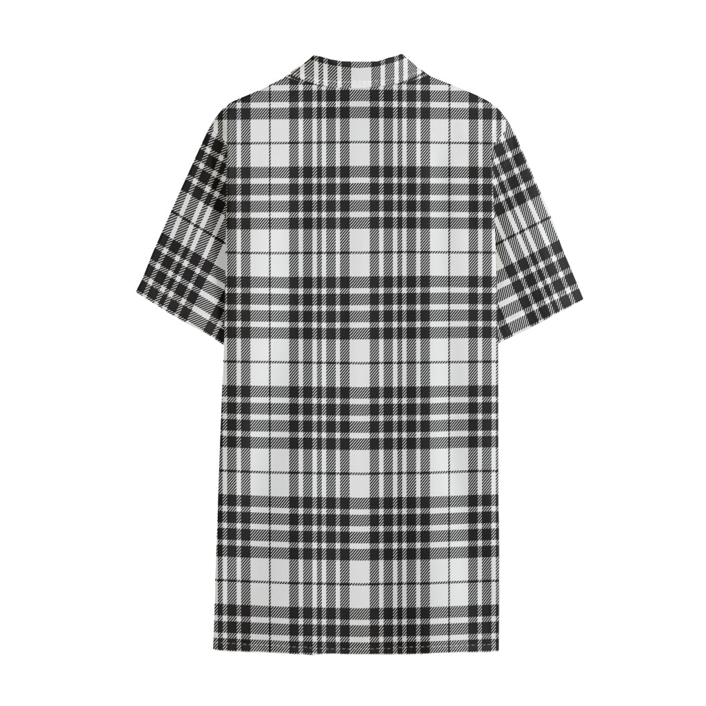 White And Black Border Tartan Print Cotton Hawaiian Shirt