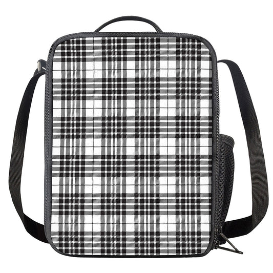 White And Black Border Tartan Print Crossbody Lunch Bag