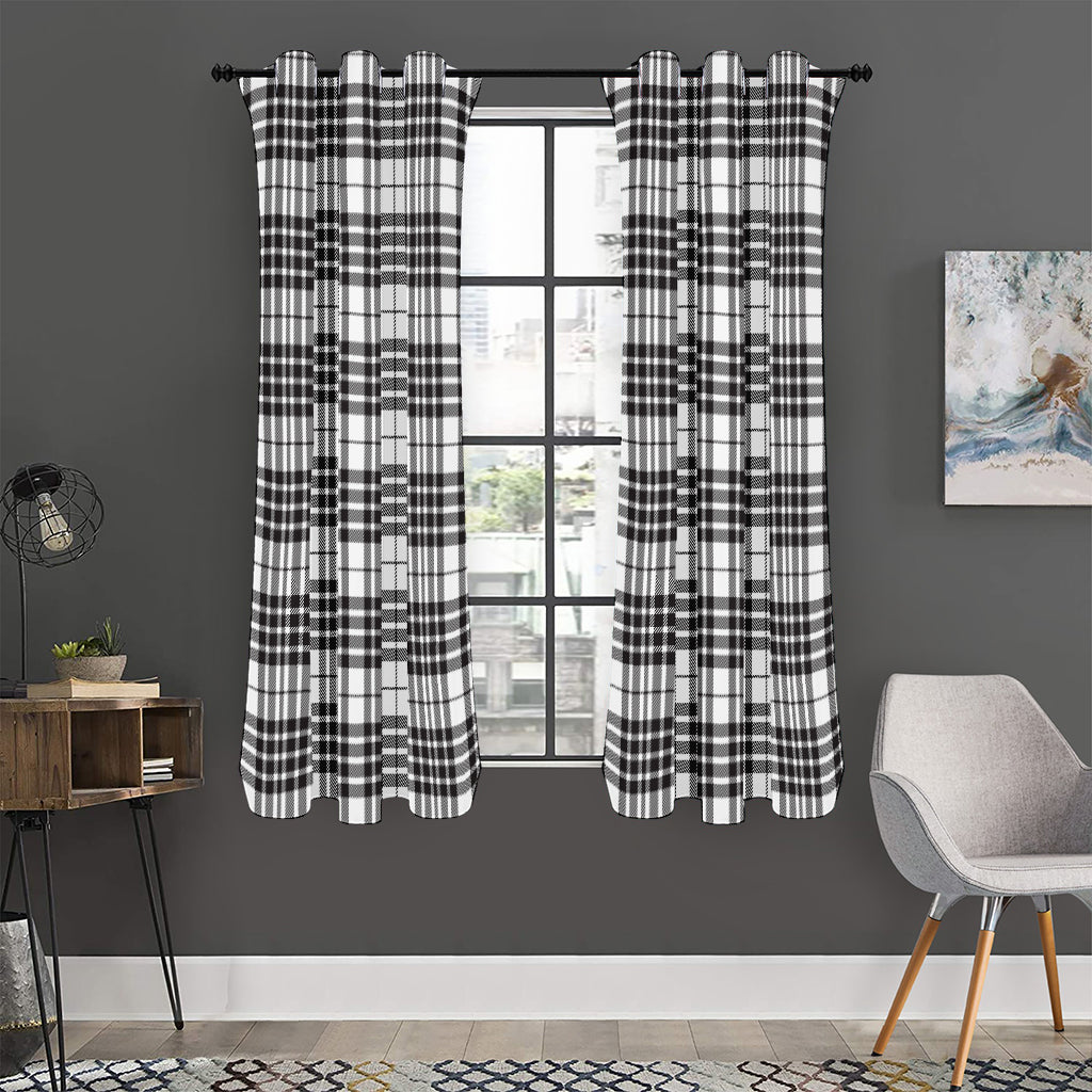 White And Black Border Tartan Print Curtain