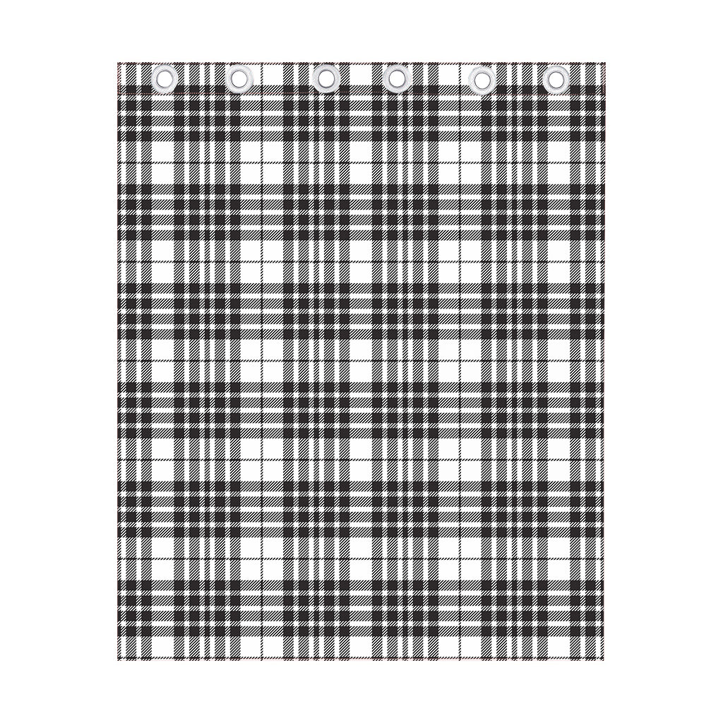 White And Black Border Tartan Print Curtain