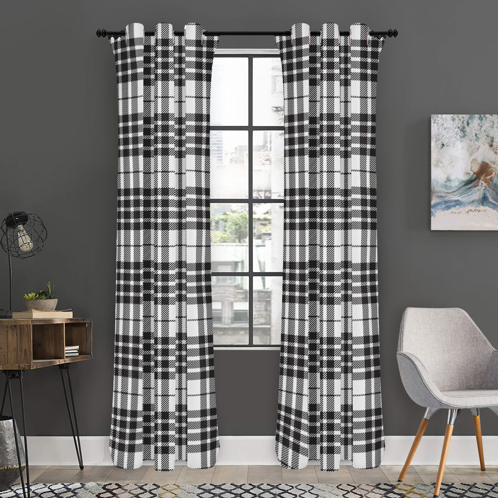 White And Black Border Tartan Print Curtain