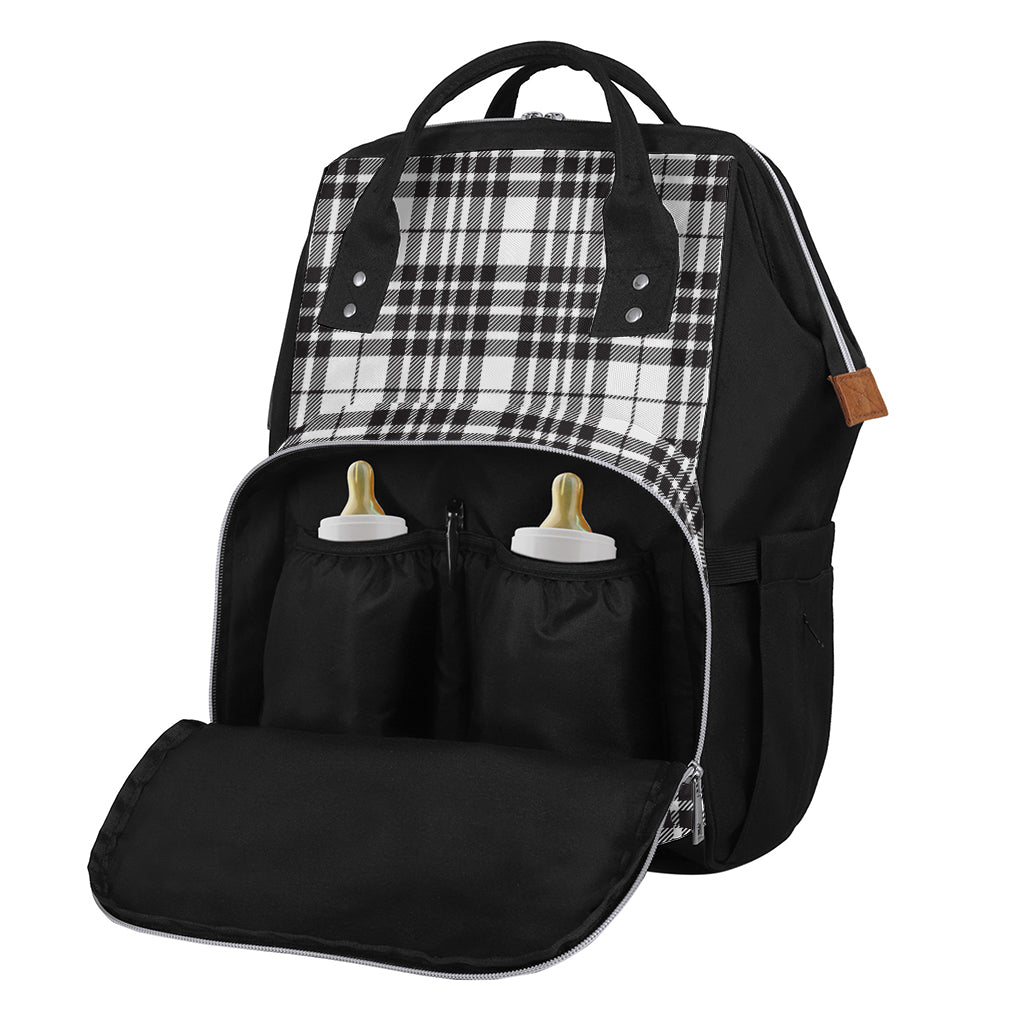 White And Black Border Tartan Print Diaper Bag