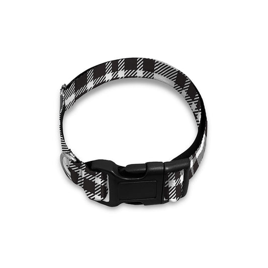 White And Black Border Tartan Print Dog Collar