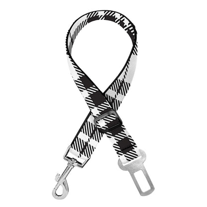 White And Black Border Tartan Print Dog Seat Belt