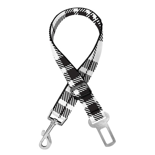 White And Black Border Tartan Print Dog Seat Belt