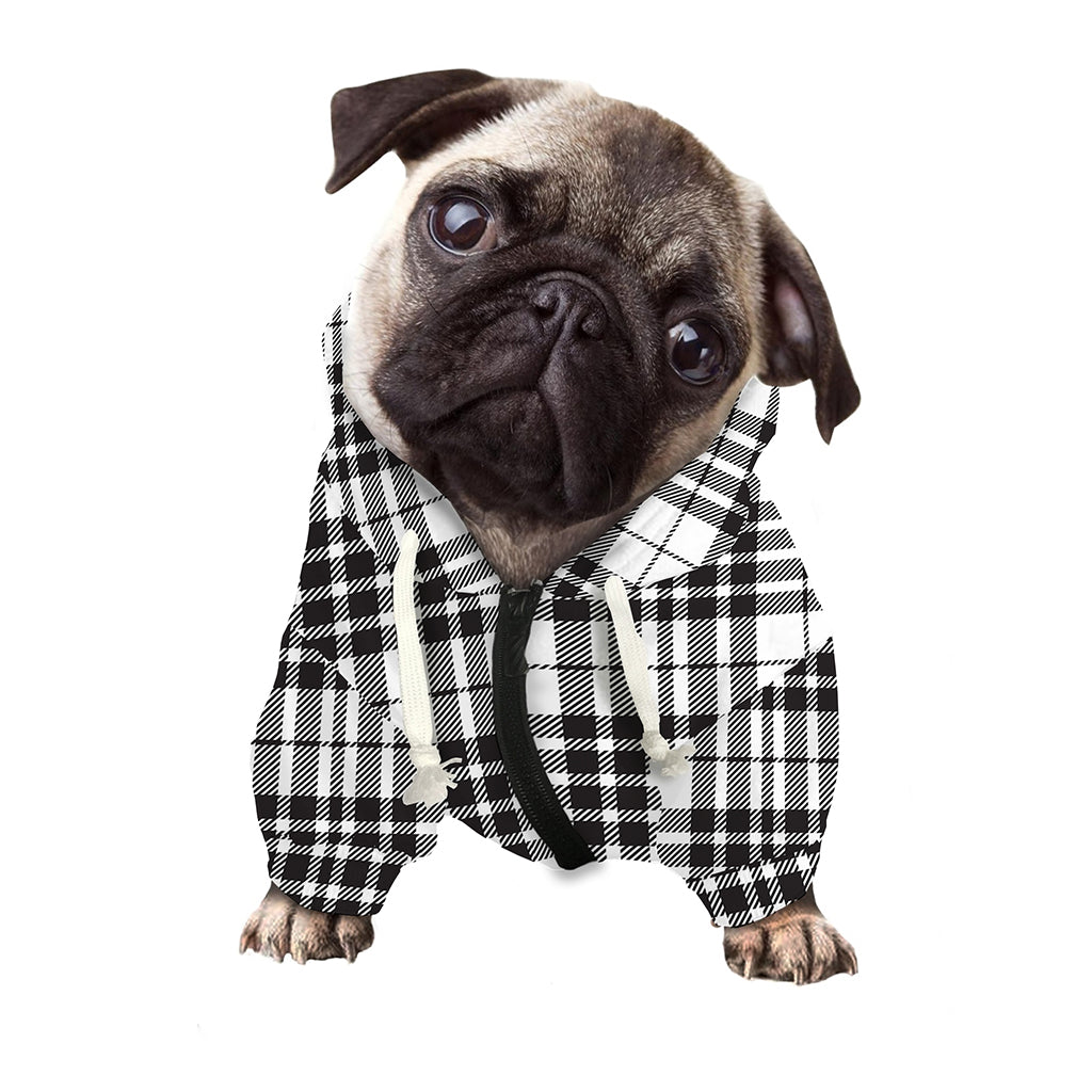 White And Black Border Tartan Print Dog Zip Up Hoodie