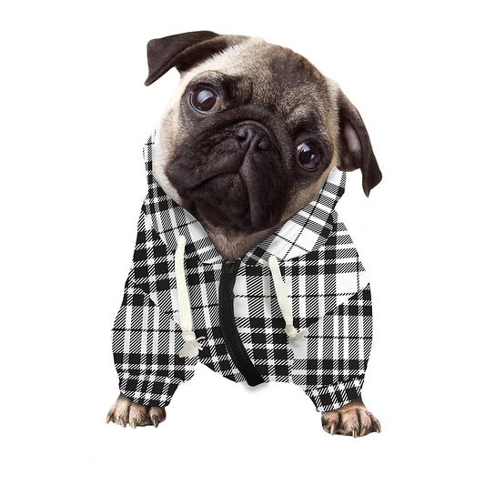 White And Black Border Tartan Print Dog Zip Up Hoodie