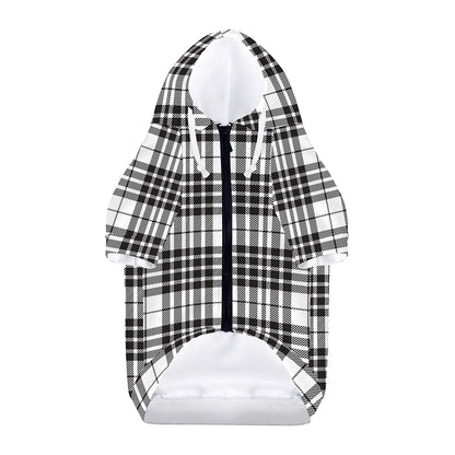 White And Black Border Tartan Print Dog Zip Up Hoodie