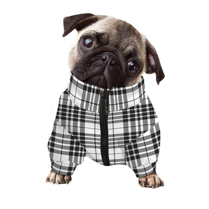 White And Black Border Tartan Print Dog Zip Up Jacket