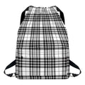 White And Black Border Tartan Print Drawstring Backpack