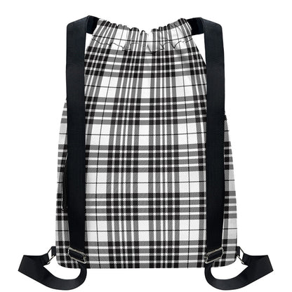 White And Black Border Tartan Print Drawstring Backpack
