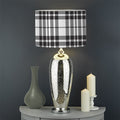 White And Black Border Tartan Print Drum Lamp Shade
