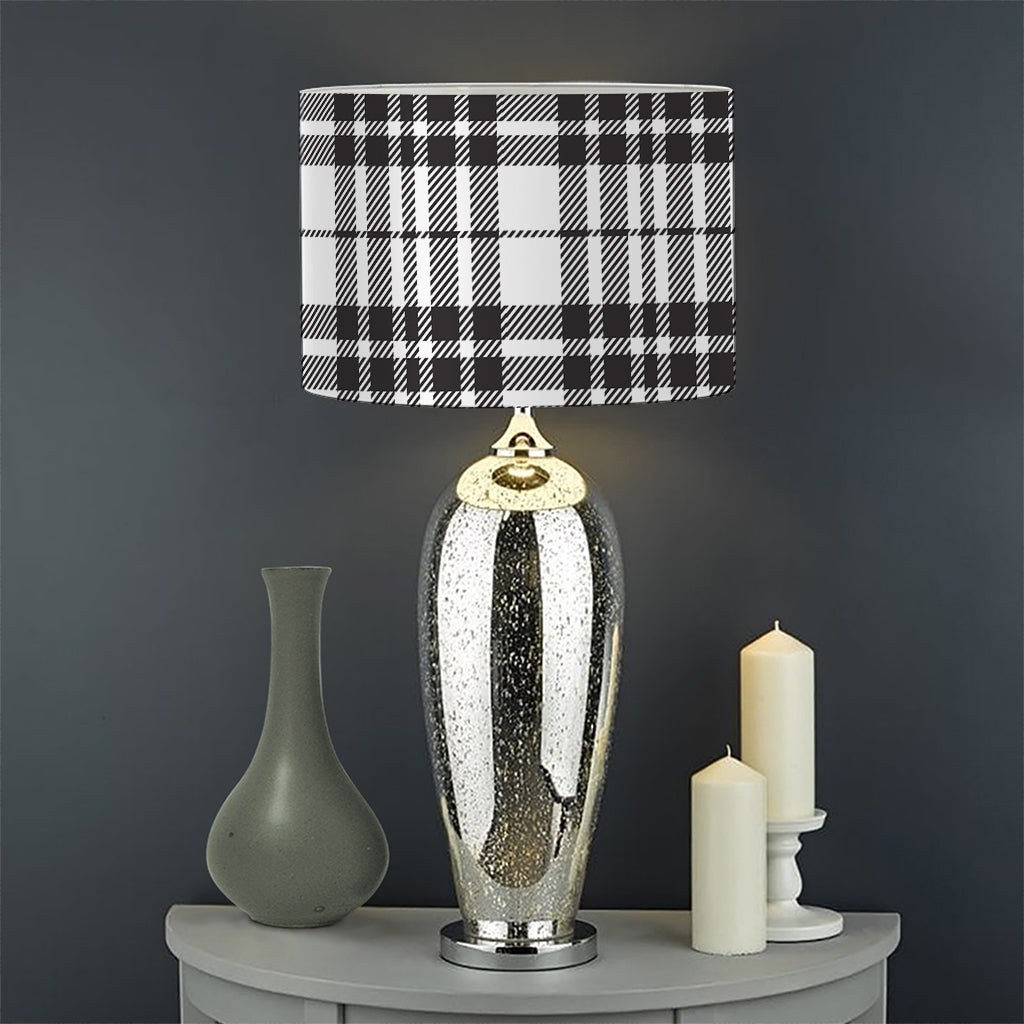 White And Black Border Tartan Print Drum Lamp Shade