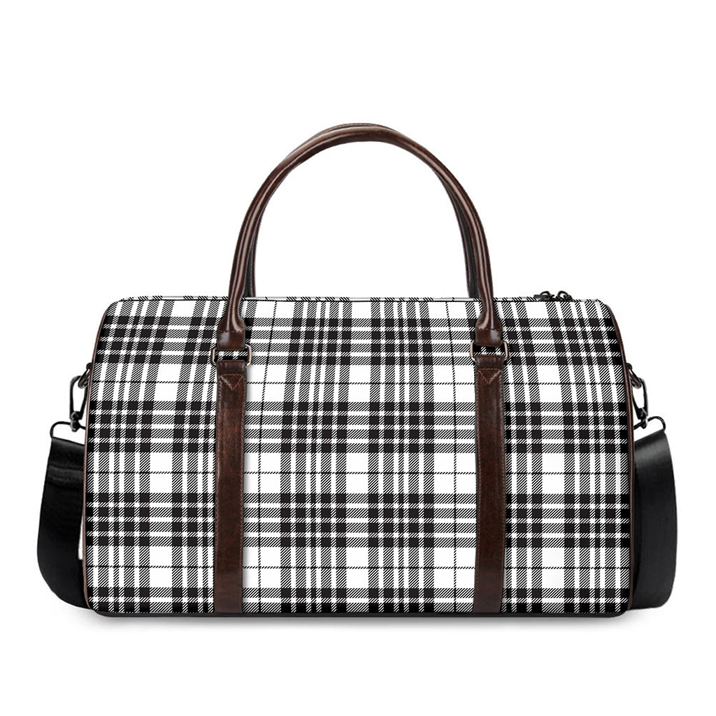 White And Black Border Tartan Print Duffle Bag