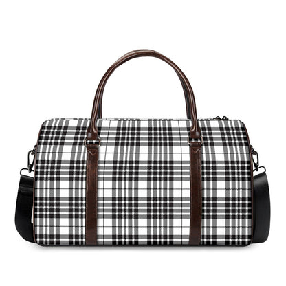 White And Black Border Tartan Print Duffle Bag