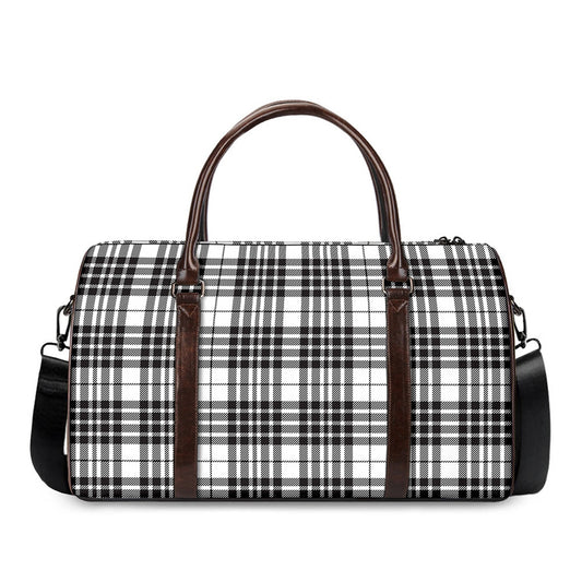 White And Black Border Tartan Print Duffle Bag