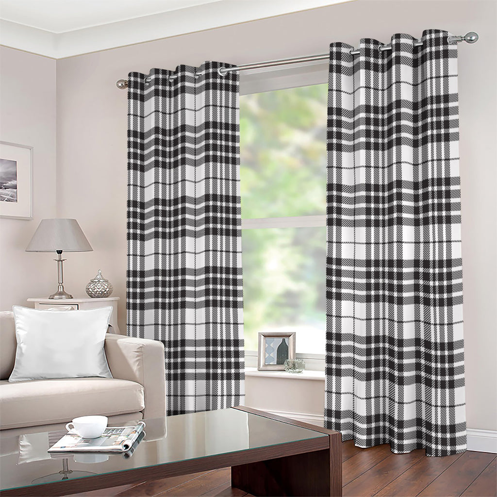 White And Black Border Tartan Print Extra Wide Grommet Curtains