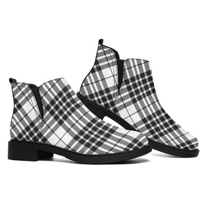 White And Black Border Tartan Print Flat Ankle Boots