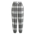 White And Black Border Tartan Print Fleece Lined Knit Pants
