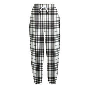 White And Black Border Tartan Print Fleece Lined Knit Pants