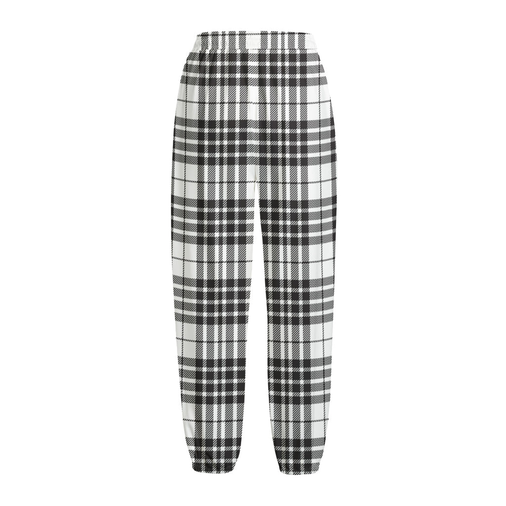 White And Black Border Tartan Print Fleece Lined Knit Pants