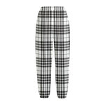 White And Black Border Tartan Print Fleece Lined Knit Pants