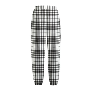 White And Black Border Tartan Print Fleece Lined Knit Pants