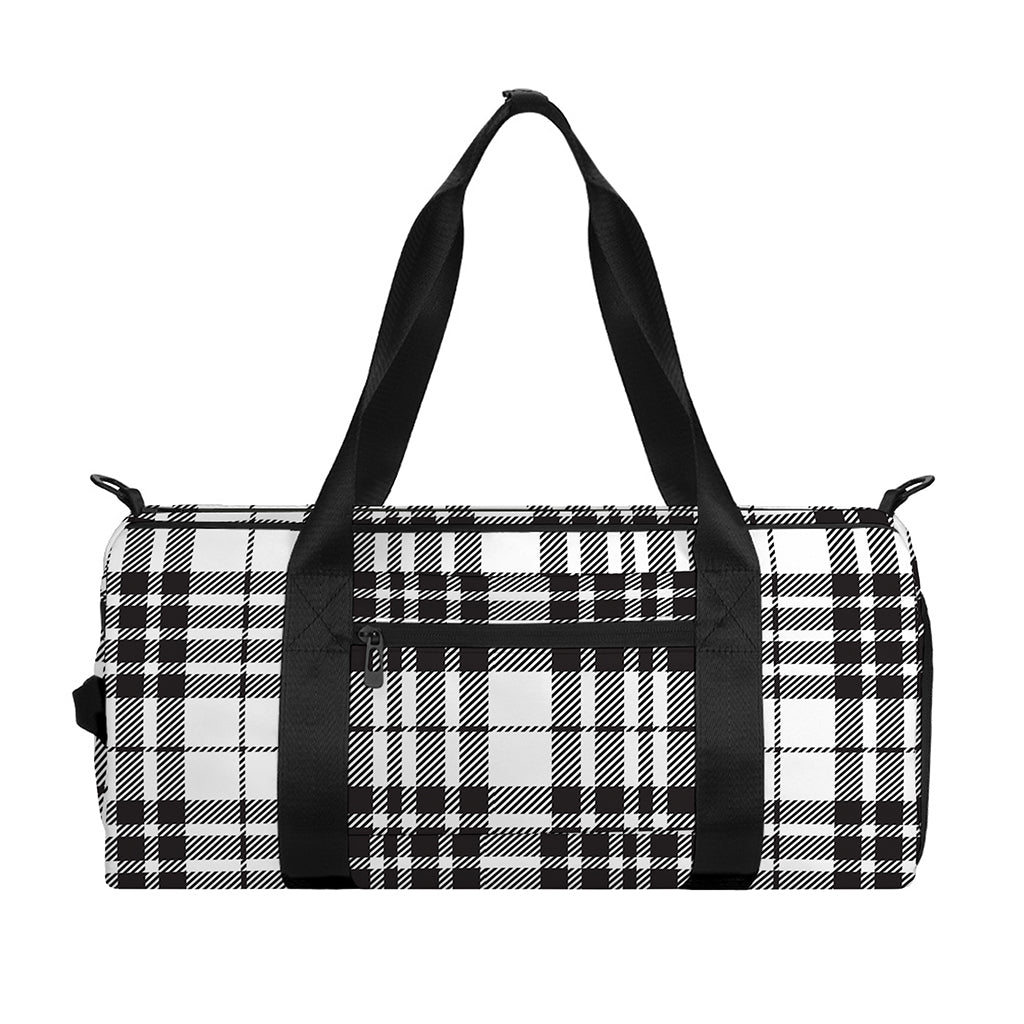 White And Black Border Tartan Print Gym Bag