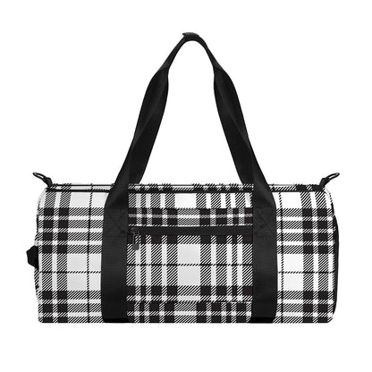 White And Black Border Tartan Print Gym Bag