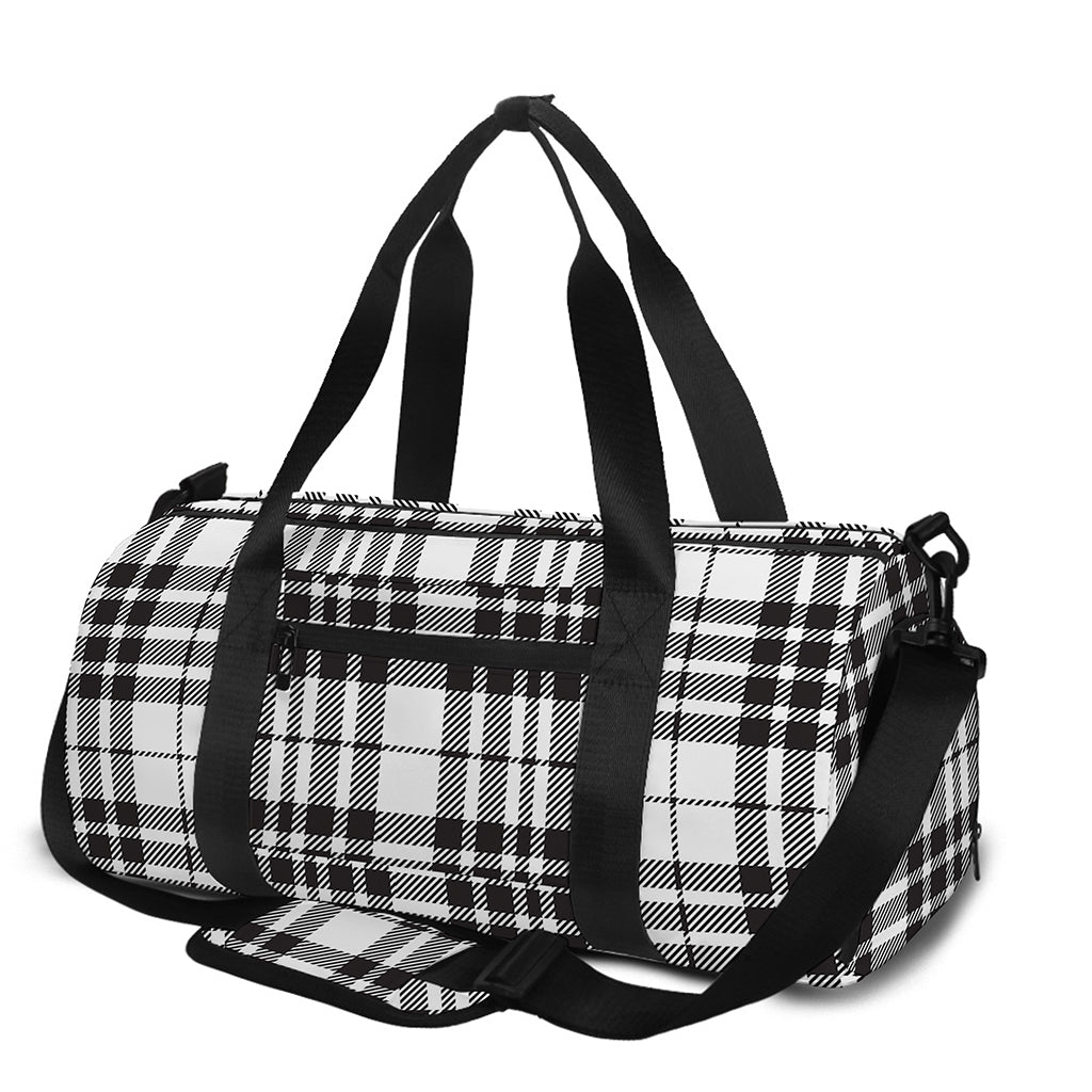White And Black Border Tartan Print Gym Bag