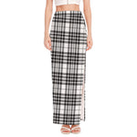 White And Black Border Tartan Print High Slit Maxi Skirt