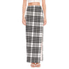 White And Black Border Tartan Print High Slit Maxi Skirt