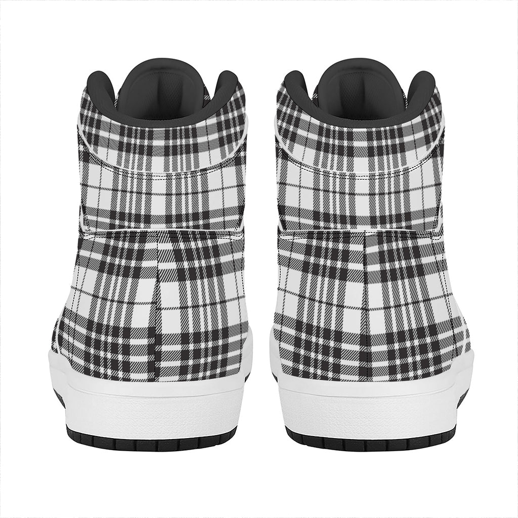 White And Black Border Tartan Print High Top Leather Sneakers