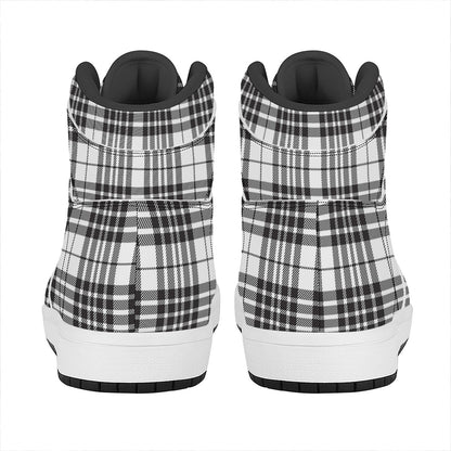 White And Black Border Tartan Print High Top Leather Sneakers