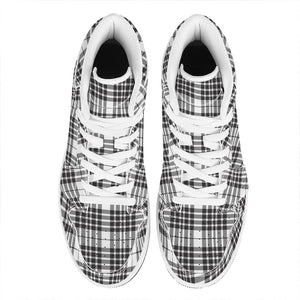 White And Black Border Tartan Print High Top Leather Sneakers