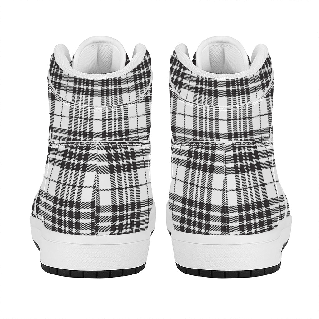 White And Black Border Tartan Print High Top Leather Sneakers