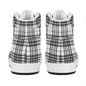 White And Black Border Tartan Print High Top Leather Sneakers